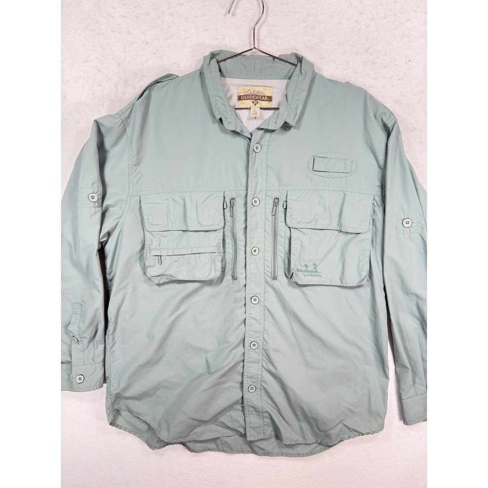 Cabelas Guidewear Mens Fishing Shirt Sage Green UPF 25 L Long Sleeve Ventilated